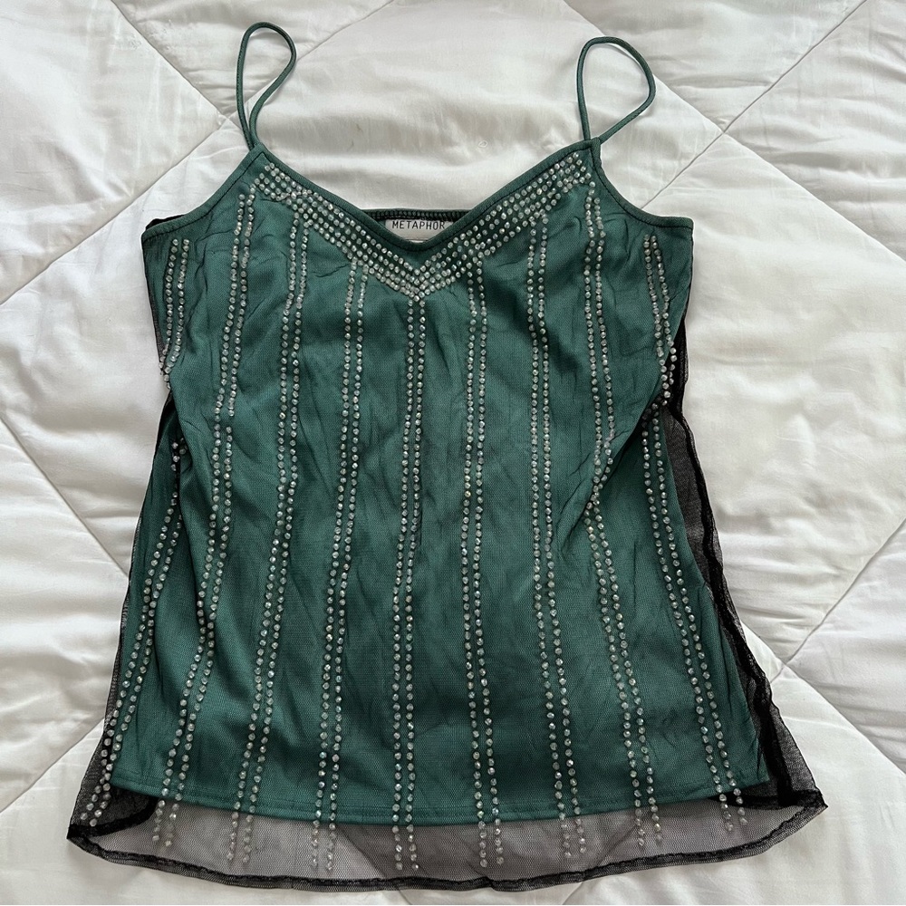 Metaphor Green Fishnet Blouse Size Medium
